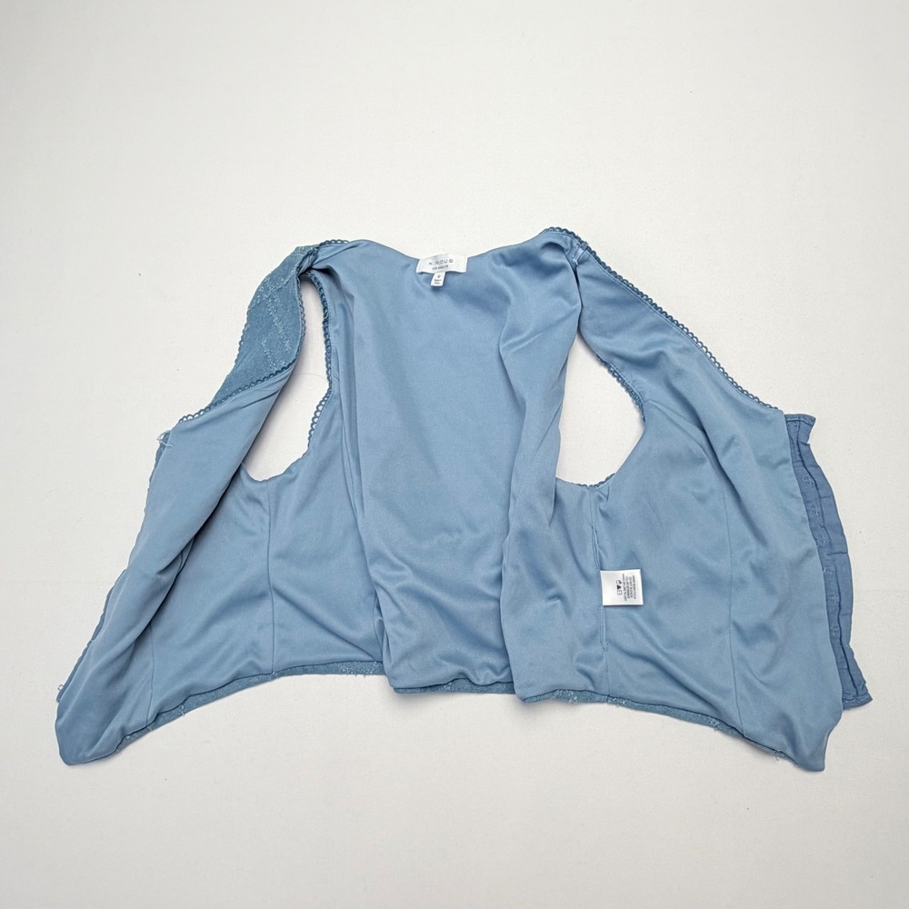 Kirious‎ Cotton Denim Corset Vest Blue Distressed Lace Trim Medium Boho Festival - Picture 12 of 12